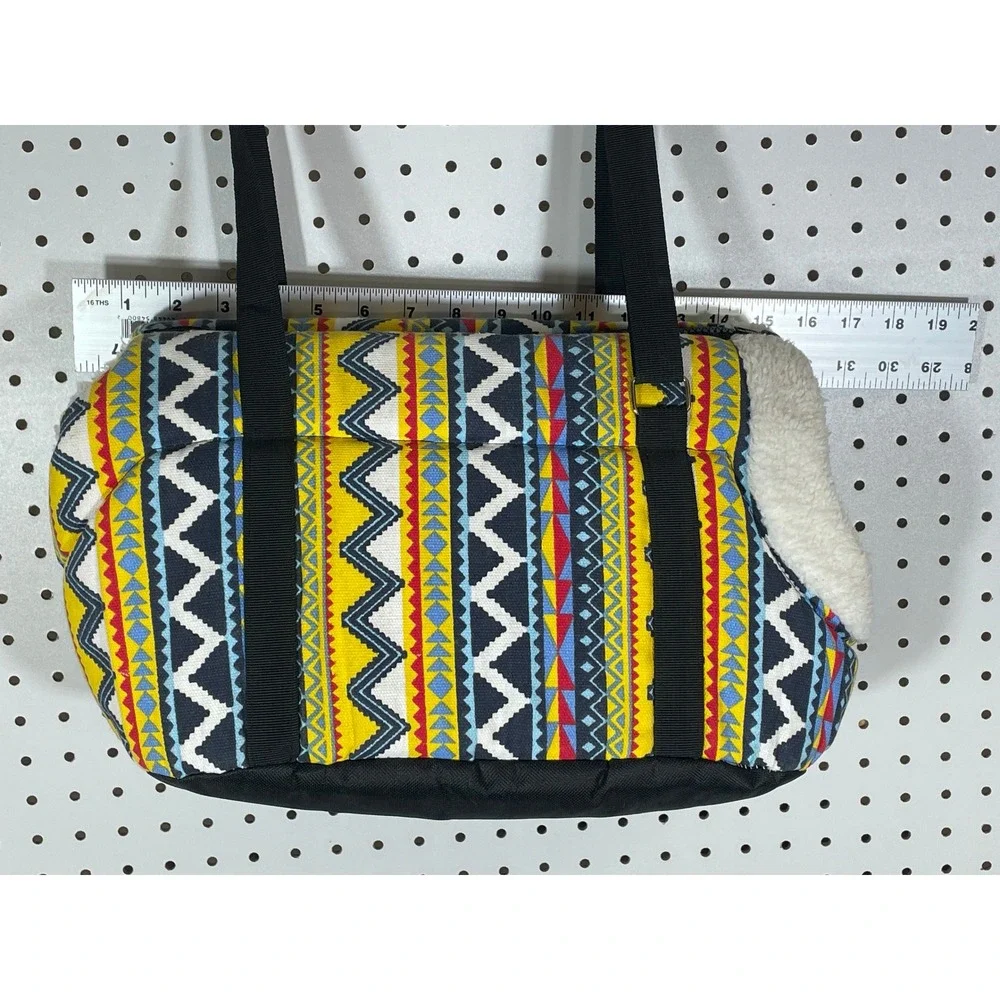 Small Pet Carrier Bag Tribal Geometric Pattern Fleece Lined Soft Sided Tote